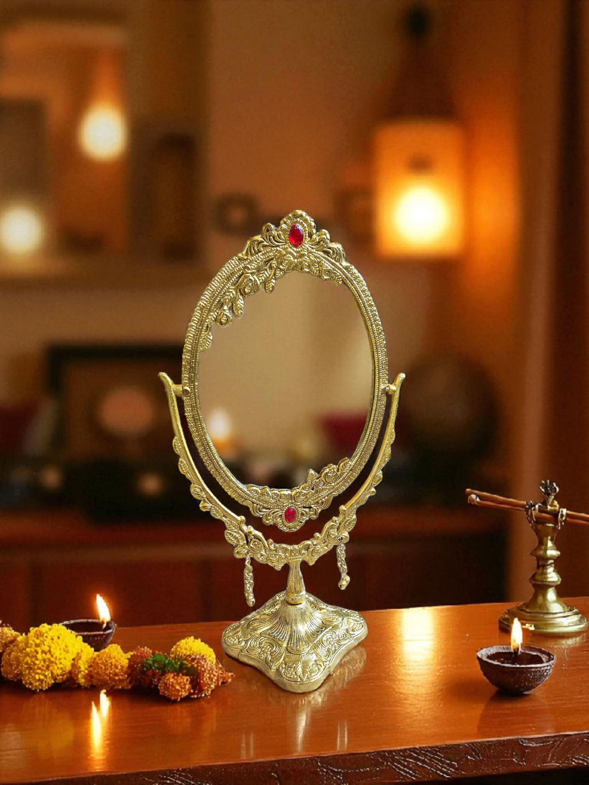 Vintage Ornate Gold Table Mirror