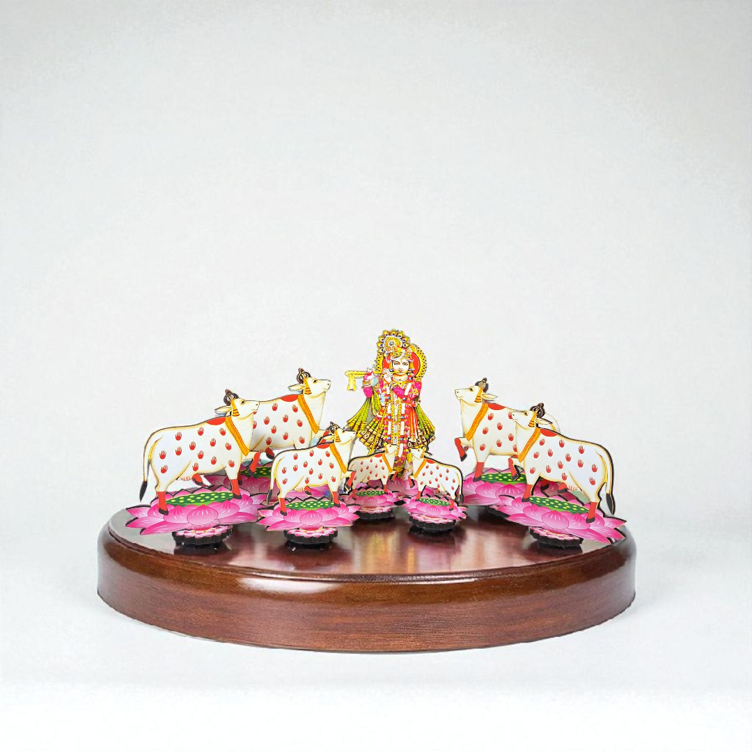गोपाल और गौ माता टेबलटॉप सेट (Gopal & Cows Circular Tabletop Decor Set)