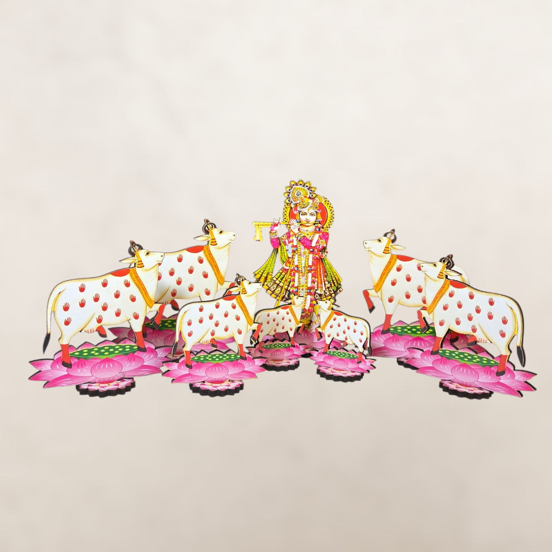 गोपाल और गौ माता टेबलटॉप सेट (Gopal & Cows Circular Tabletop Decor Set)