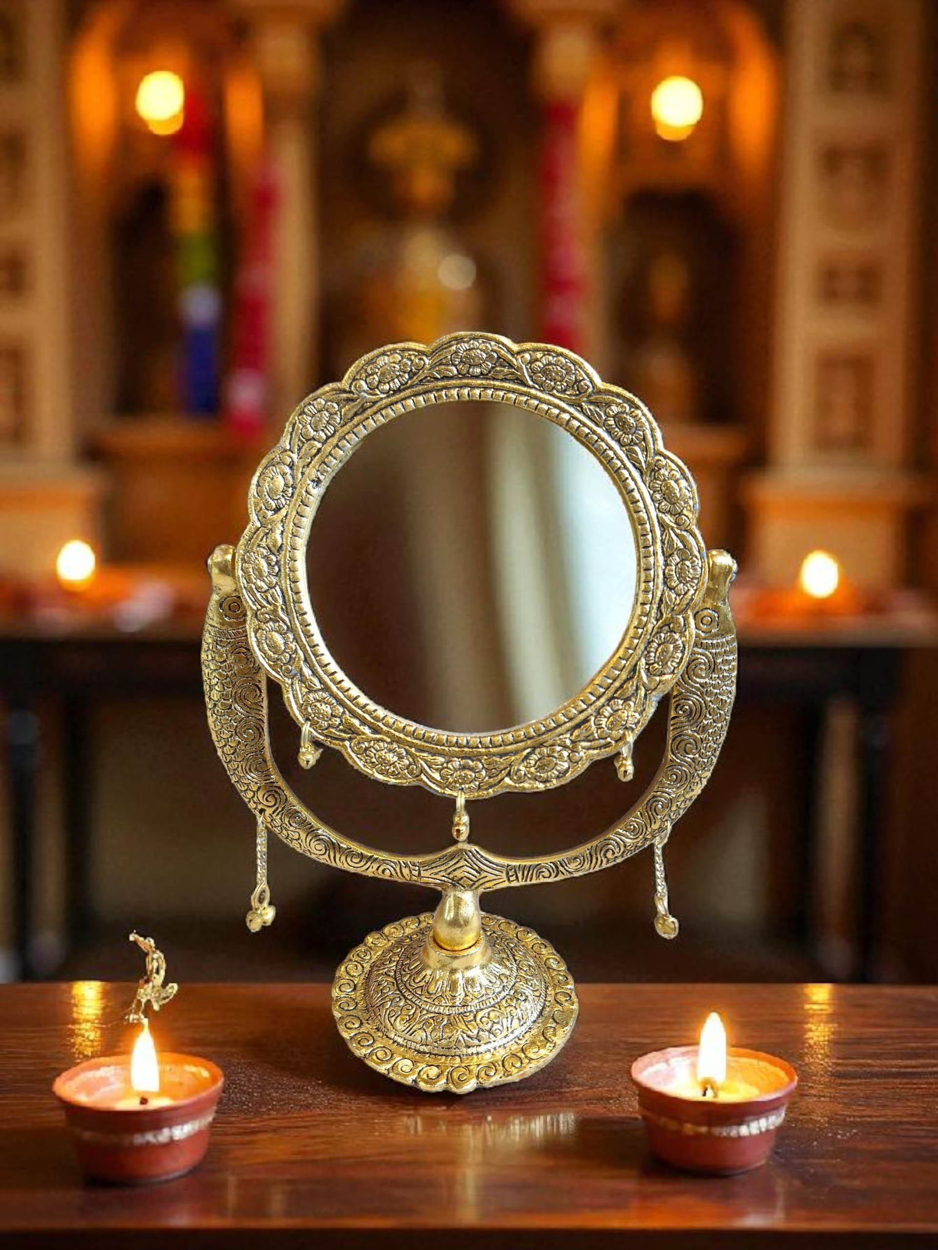 Antique Ornate Brass Table Mirror