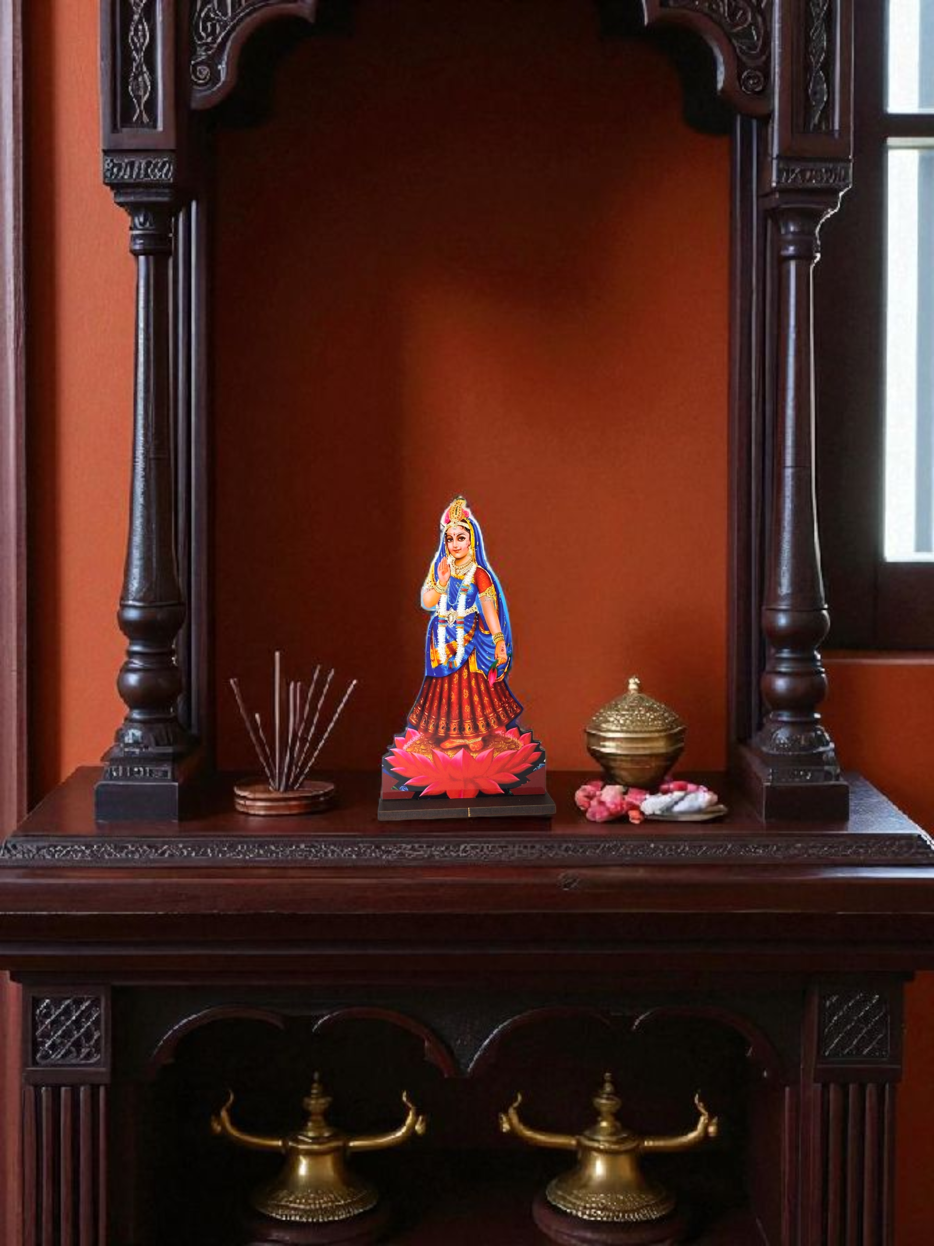 श्री राधा जी – कमल आसन टेबलटॉप स्टैंडी (Shri Radha Ji – Lotus Seat Tabletop Standee)
