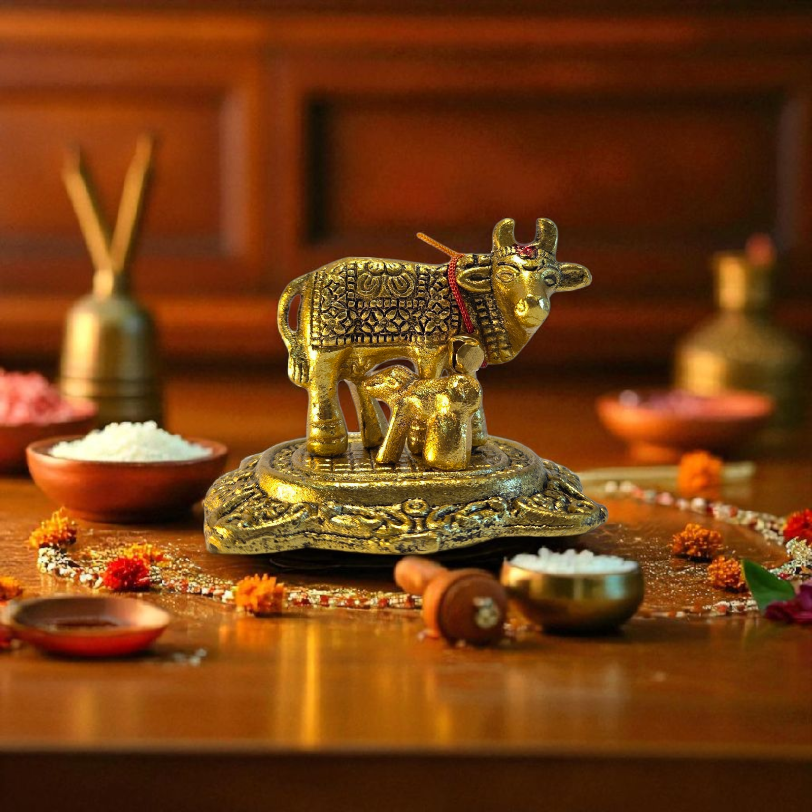 Swarna Kamadhenu Murti (Cow and Calf Figurine)