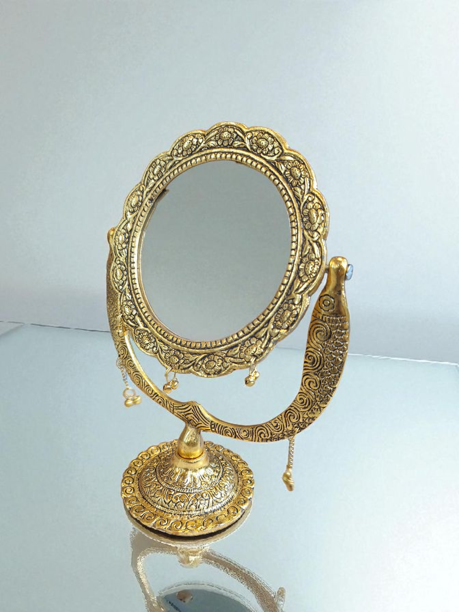 Antique Ornate Brass Table Mirror