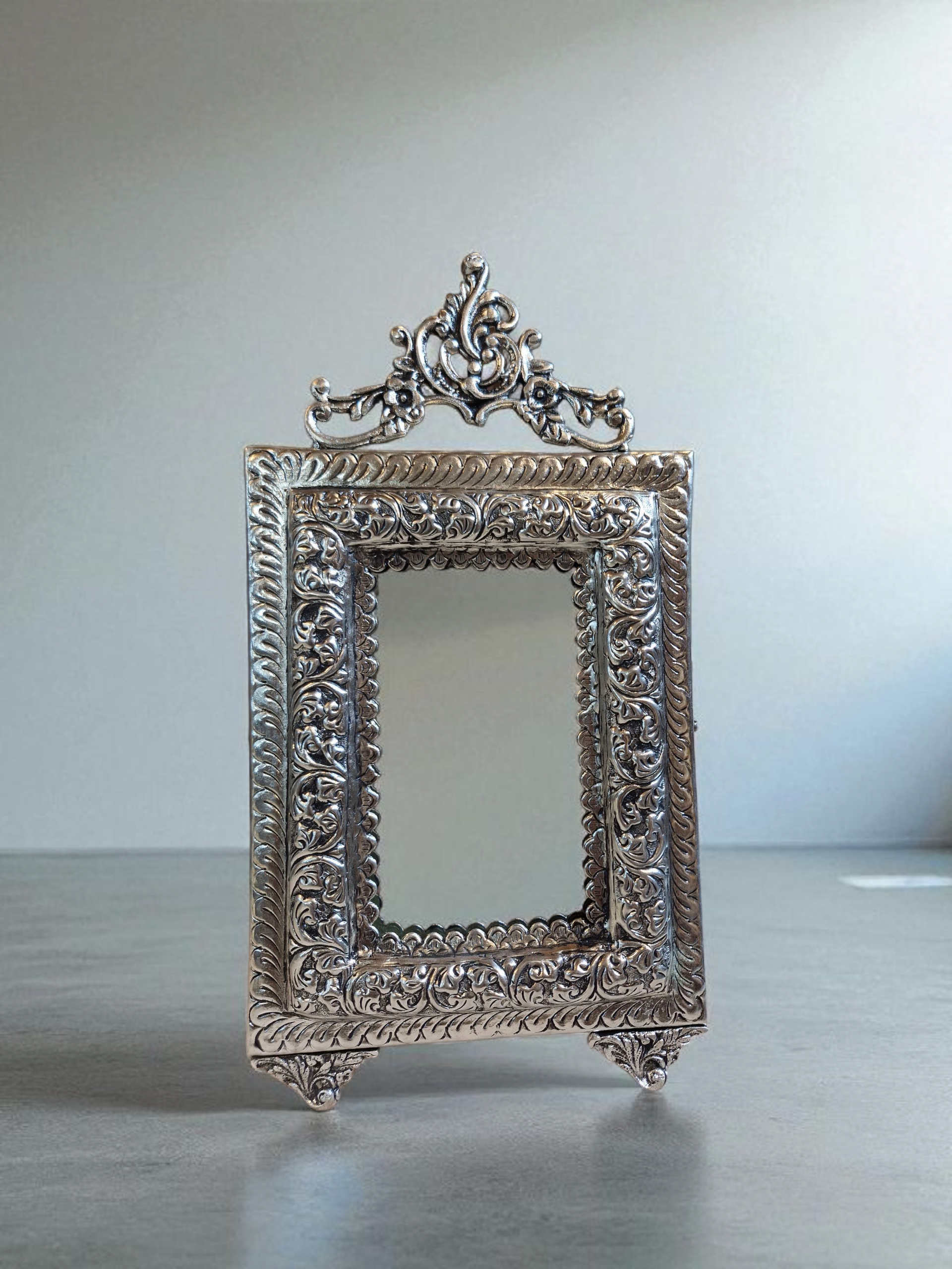 Ornate Silver Finish Mirror