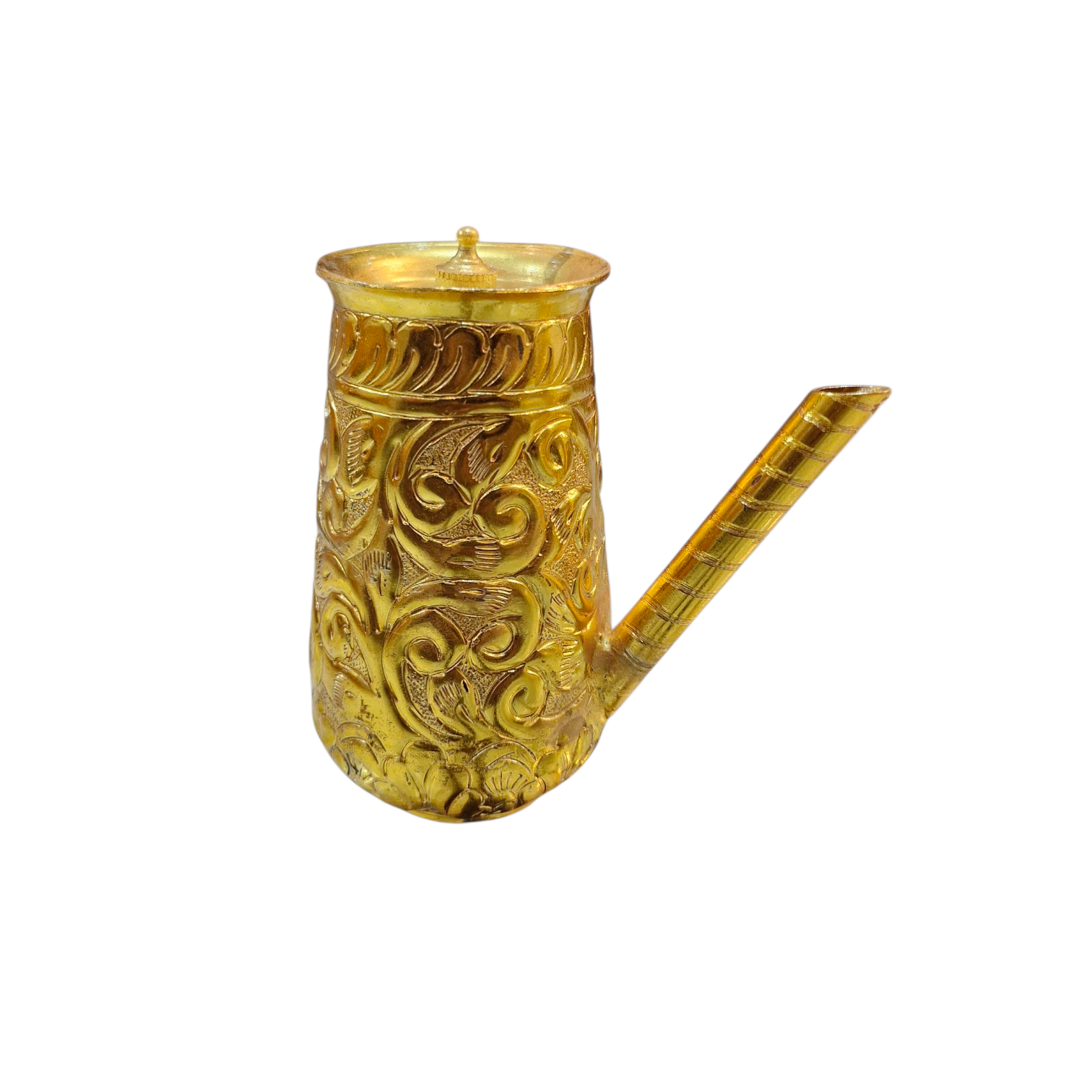 Brass Finish Abhishek Pot (Jhaari) (without lid) – Embossed Floral Motif