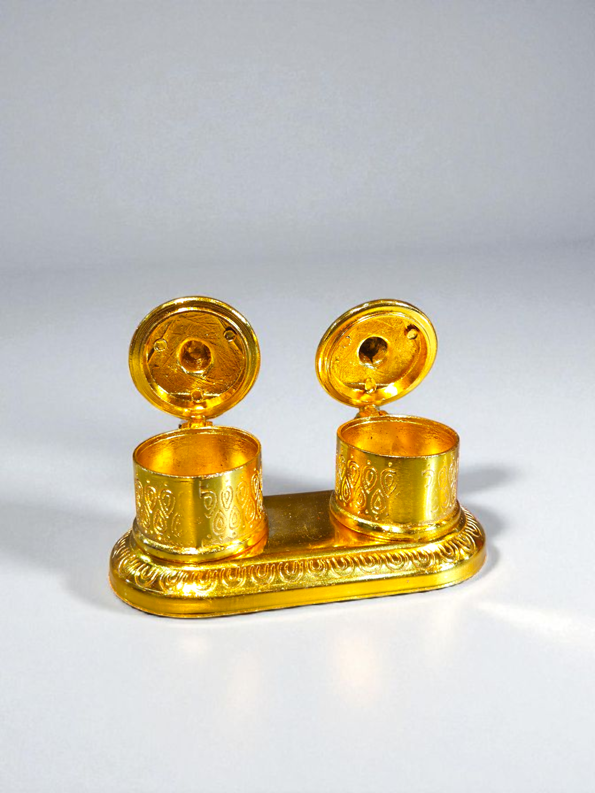 Miniature Golden Twin Sindoor Box — Engraved Lid Design