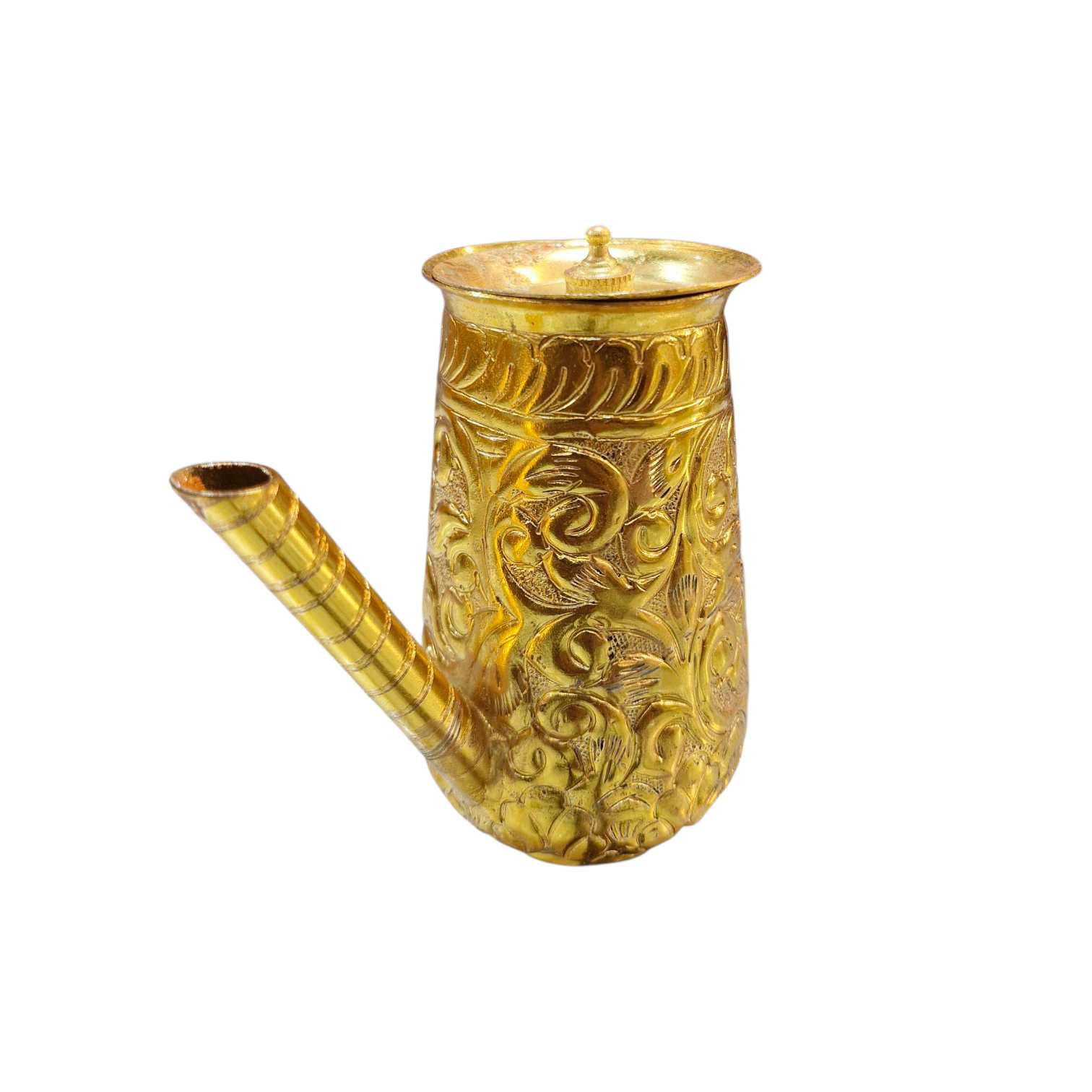 Brass Finish Abhishek Pot (Jhaari) (without lid) – Embossed Floral Motif