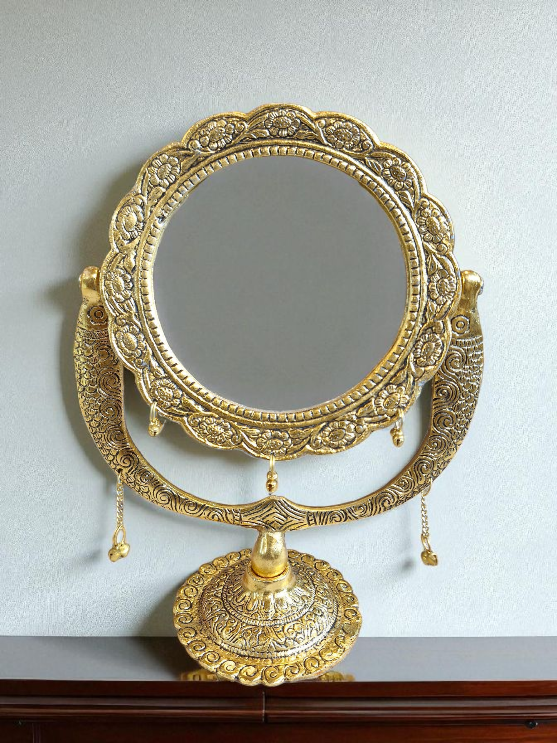 Antique Ornate Brass Table Mirror