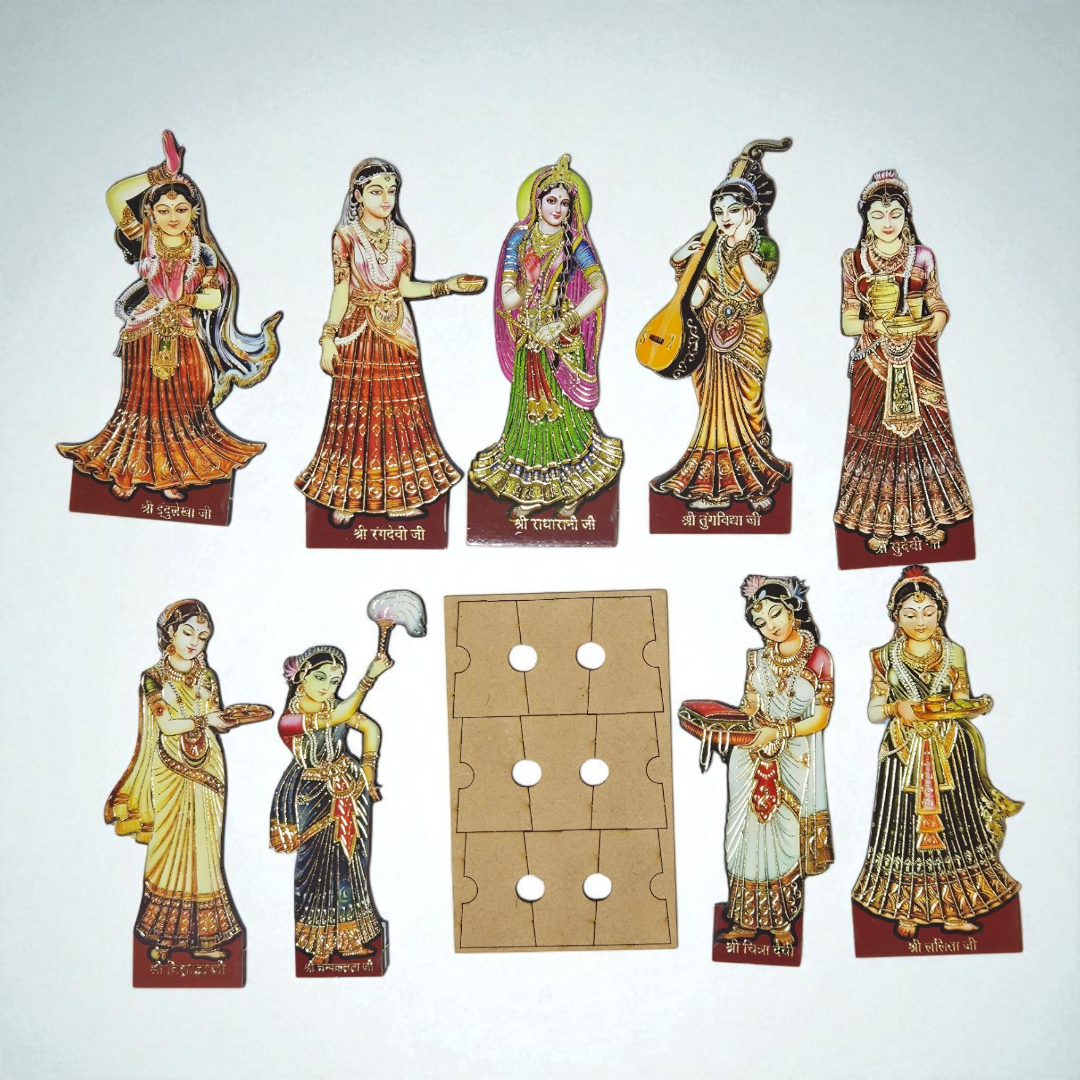 अष्ट सखी गोपी सेट (Ashta Sakhi Gopi Set – Radha Krishna Leela Tabletop Figurines)