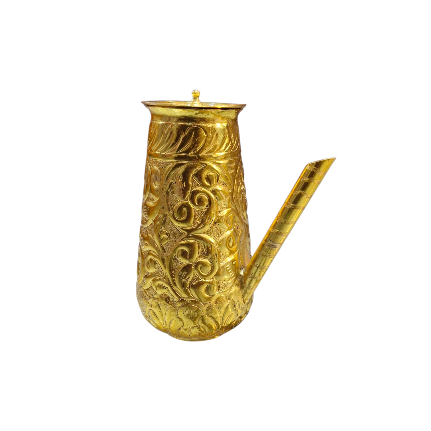 Brass Finish Abhishek Pot (Jhaari) (without lid) – Embossed Floral Motif