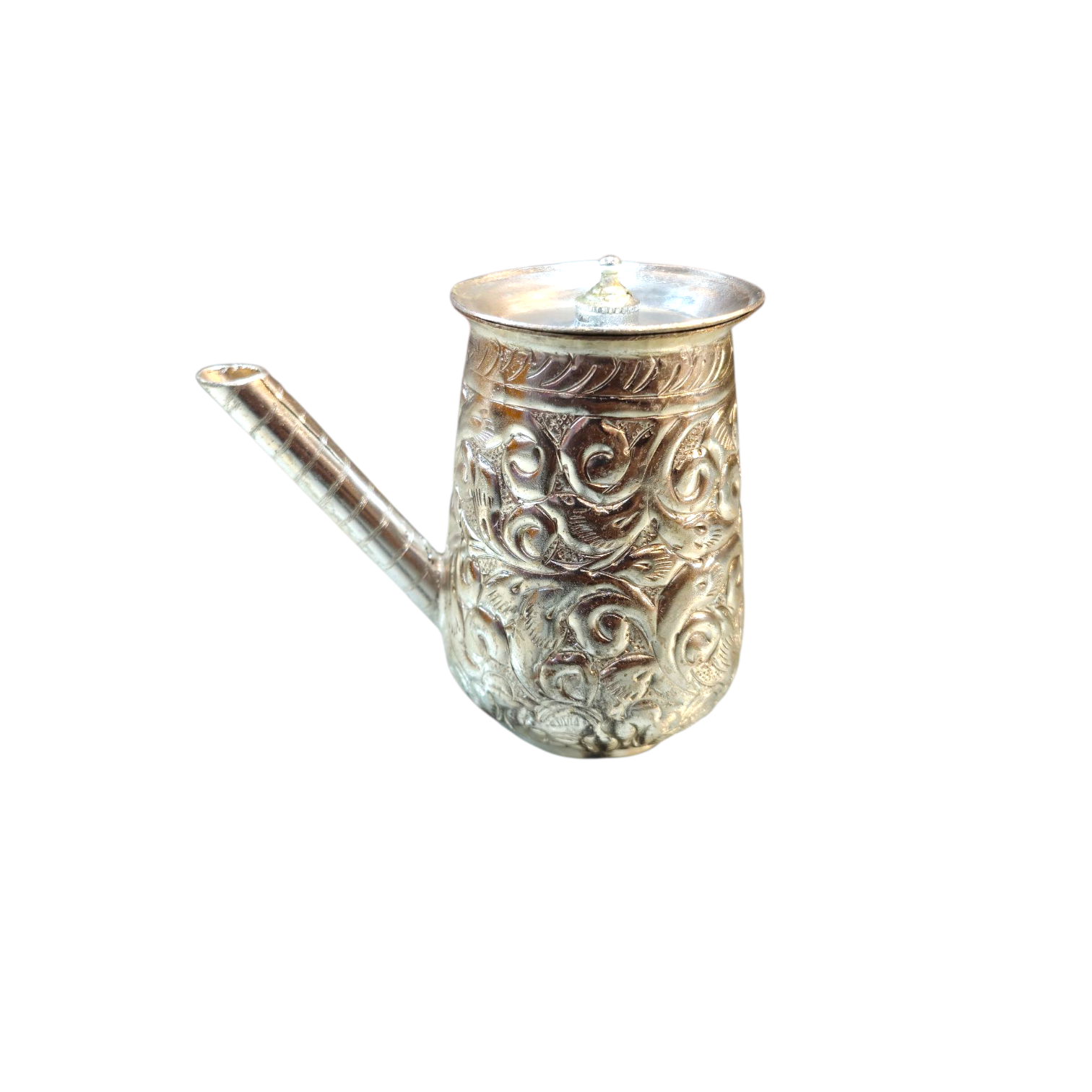  Silver Finish Abhishek Pot (Jhaari) (without lid) – Embossed Floral Design