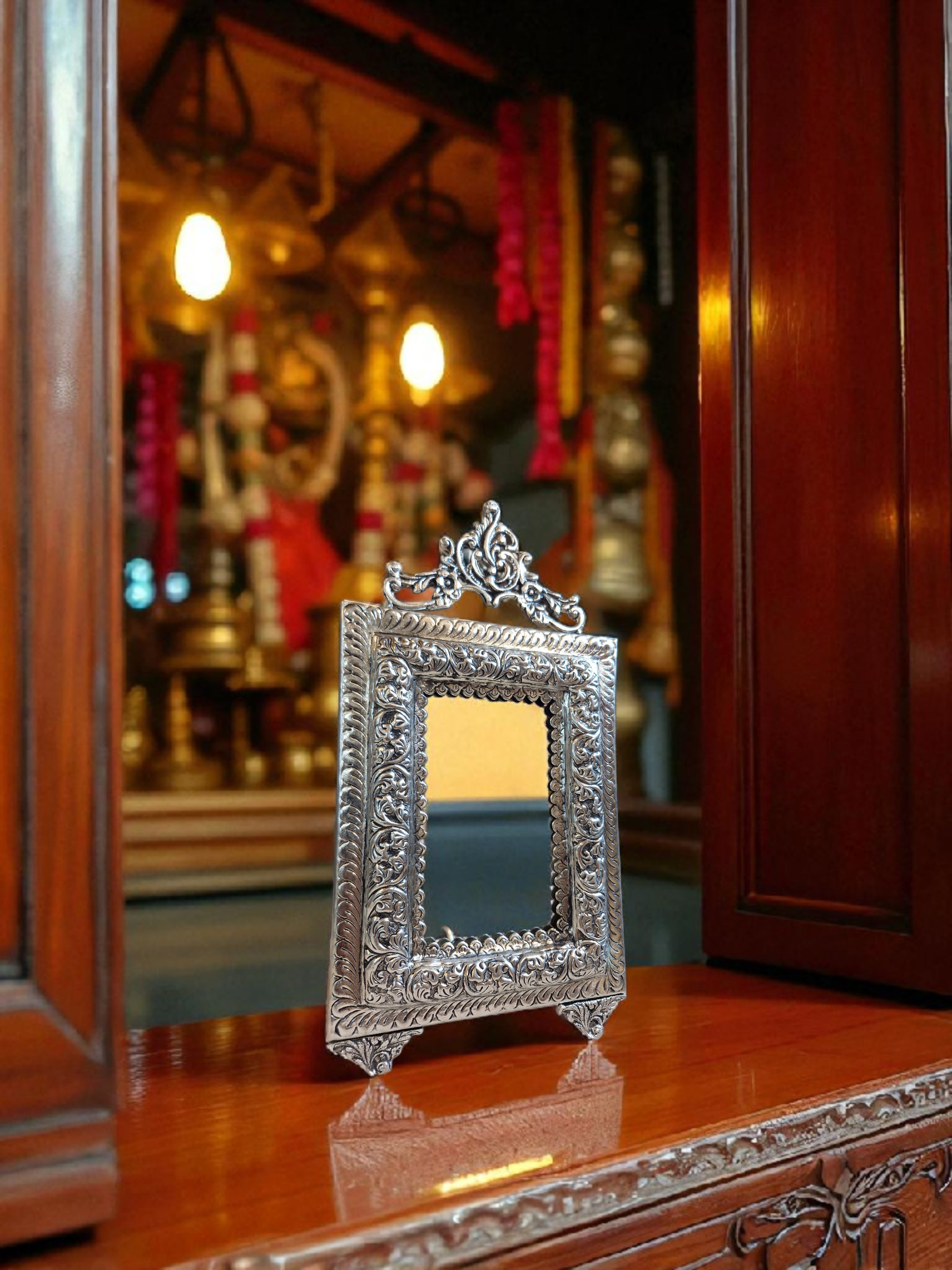 Ornate Silver Finish Mirror