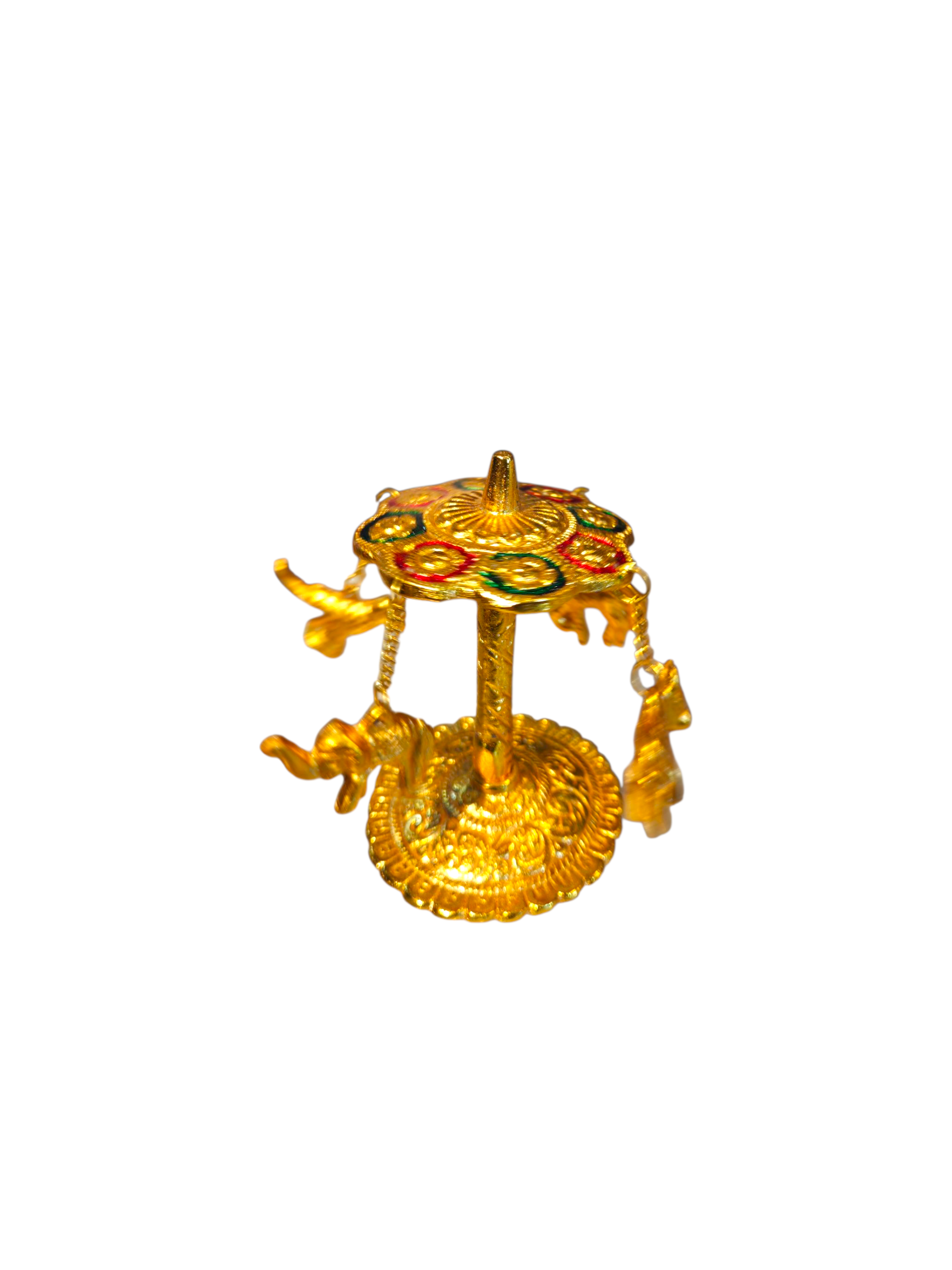Miniature Golden Finish Hanging Figurine — Elephant & Peacock ( Chak Dol )