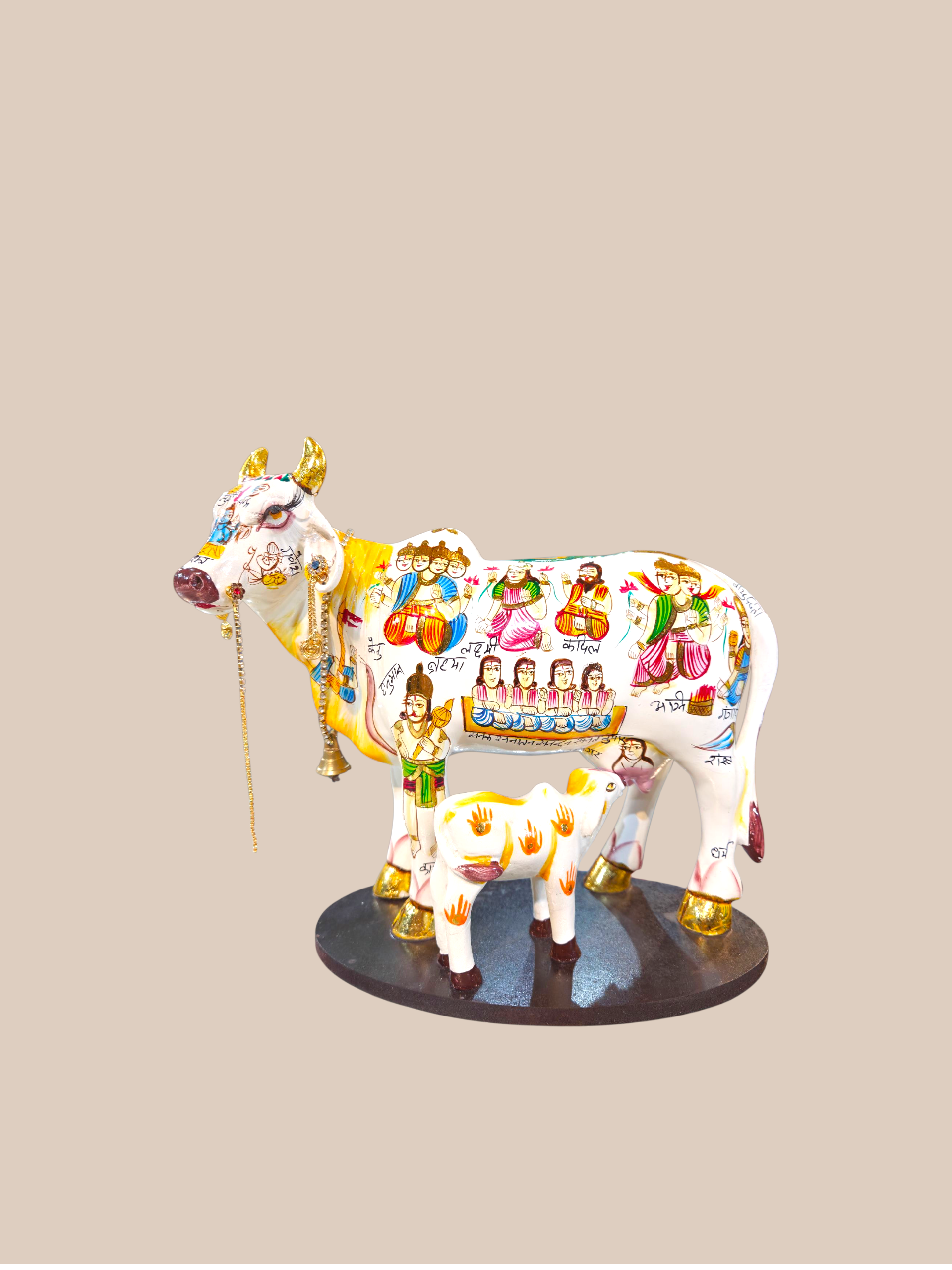 Hand-Painted Kamadhenu with Calf — Symbol of Abundance