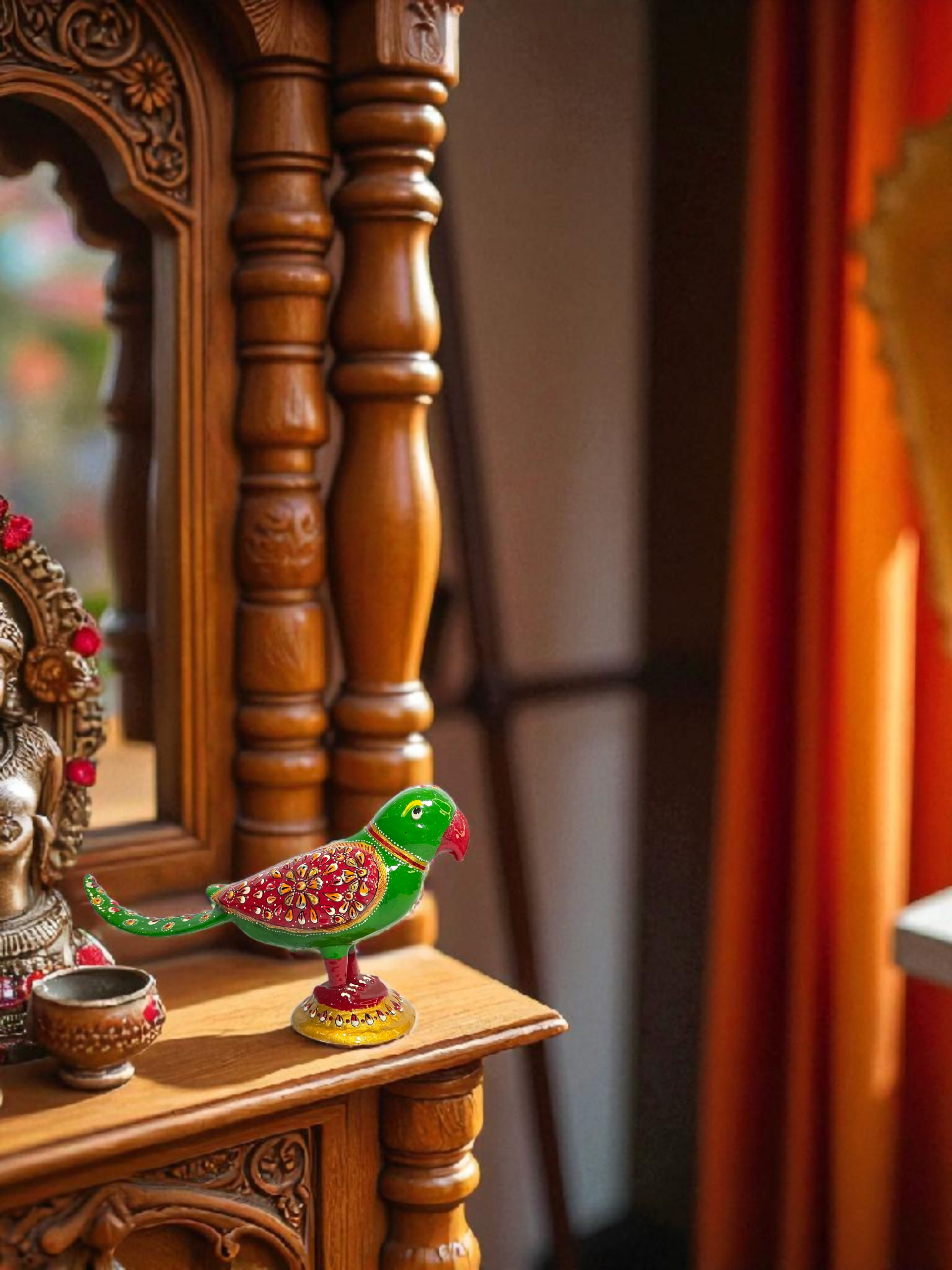 Handcrafted Wooden Parrot Figurine