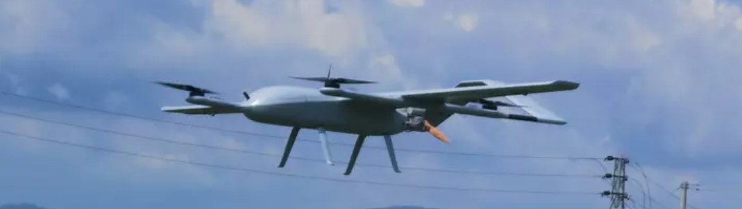 DP80P UAV - Oil-powered vertical take-off and landing composite wing UAV with a wingspan of 6m