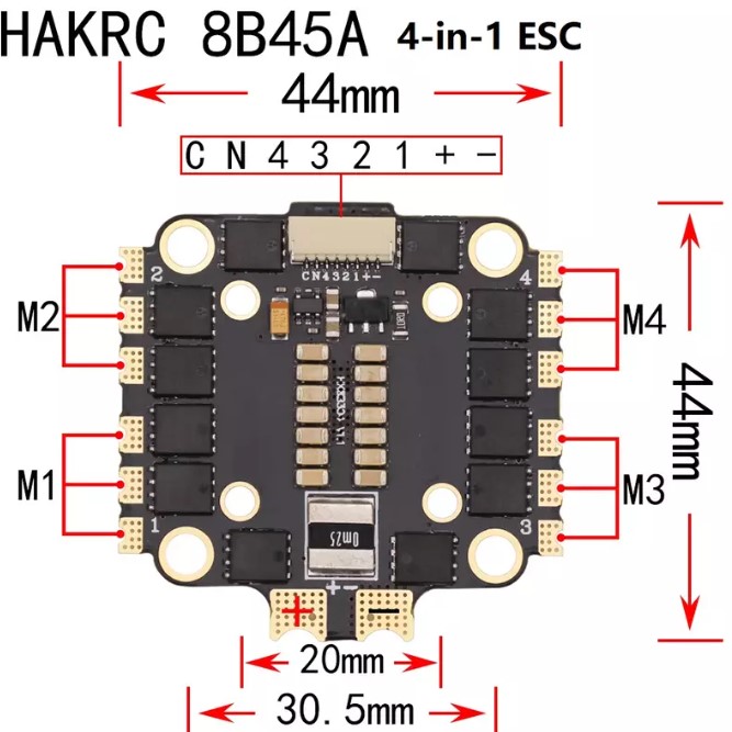 BLS 45A 4-in-1 ESC 2-6S 20*20mm /30.5*30.5mm Double Hole Spacing ESC