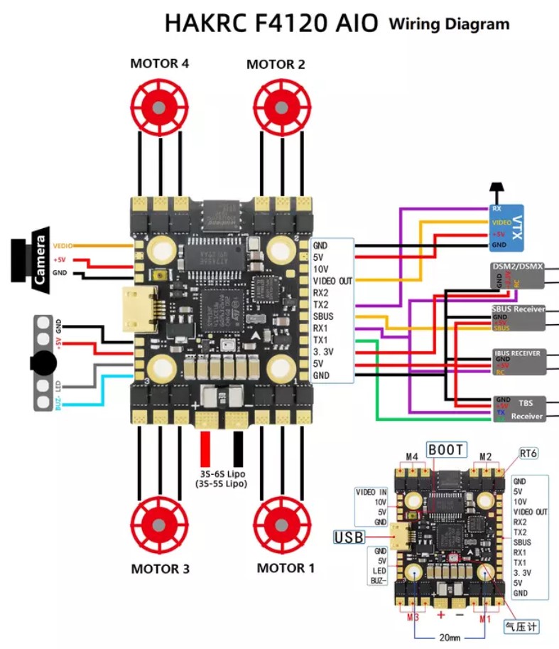 F411 35A 3-6S AIO Integrated Board 20x20 FPV Drone Dual BEC Black Box Racing Drone