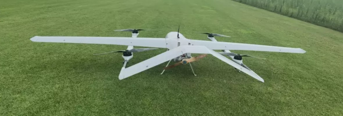 DP80P UAV - Oil-powered vertical take-off and landing composite wing UAV with a wingspan of 6m
