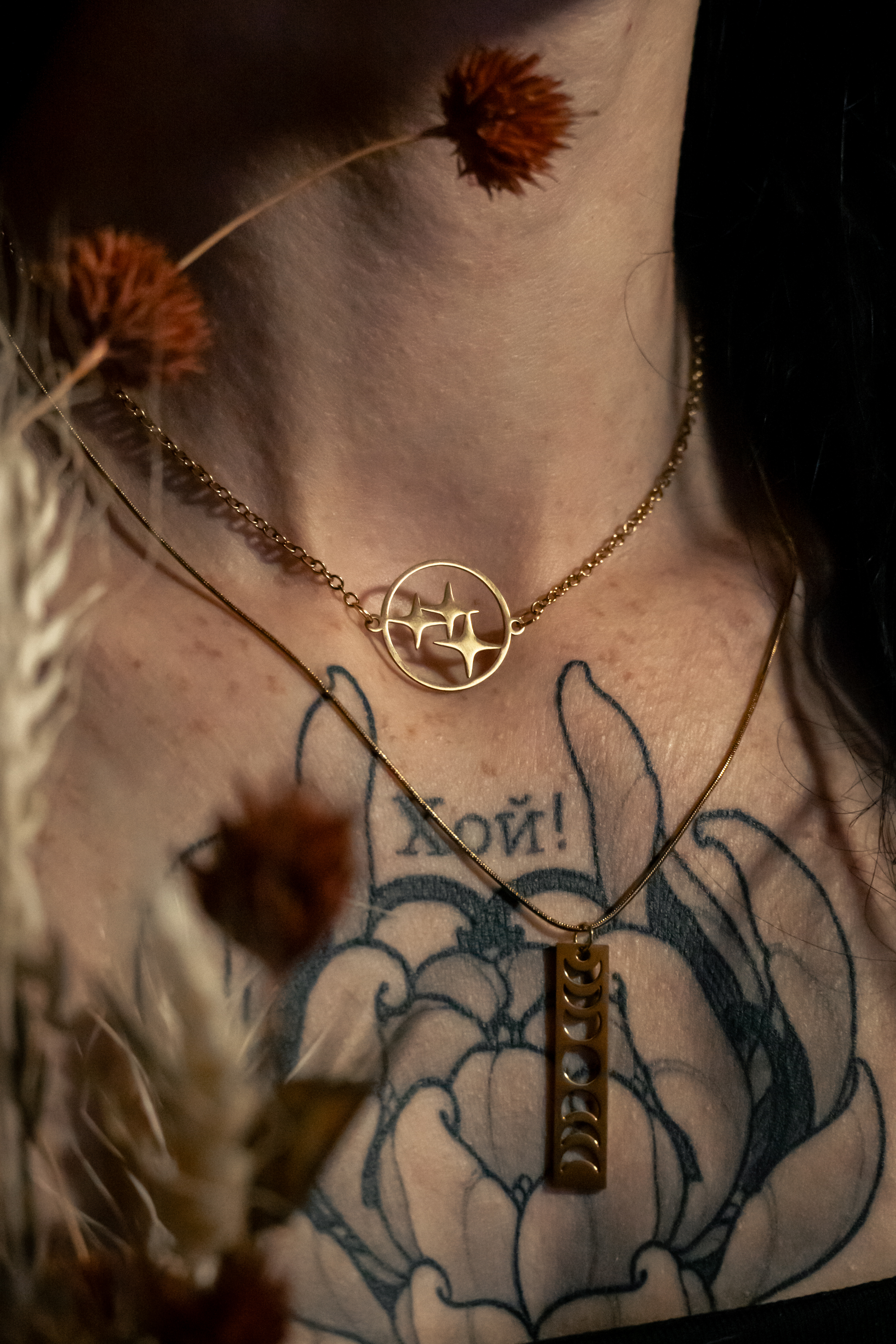 Kette doppelgliedrig Mondsäule/Stern Anhänger