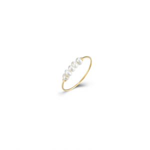 Anillo Acero Mineral Perla 3,5mm T14 Bañado Oro