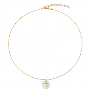 Collar Acero Mineral Medalla San Benito con Cruz 45+5 cm Color Oro