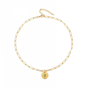 Collar Acero Chapa Martillada Calcedonia 40+6 cm Bañado Oro