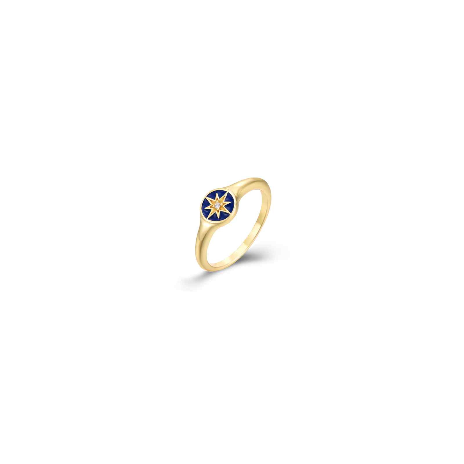 Anillo Circonita Enamel Azul T14 Bañado Oro