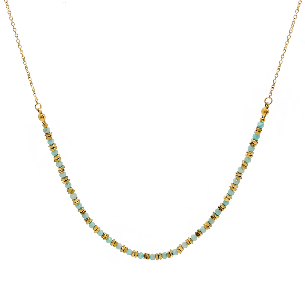 Collar Acero Mineral Amazonita 37+4 cm Color Oro