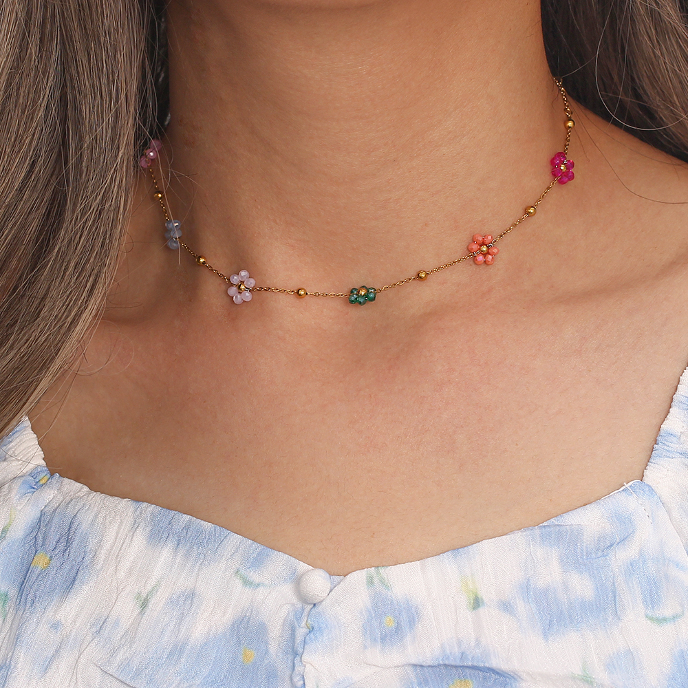 Collar Acero Flor Circonita Multi 36+5 cm Color Oro