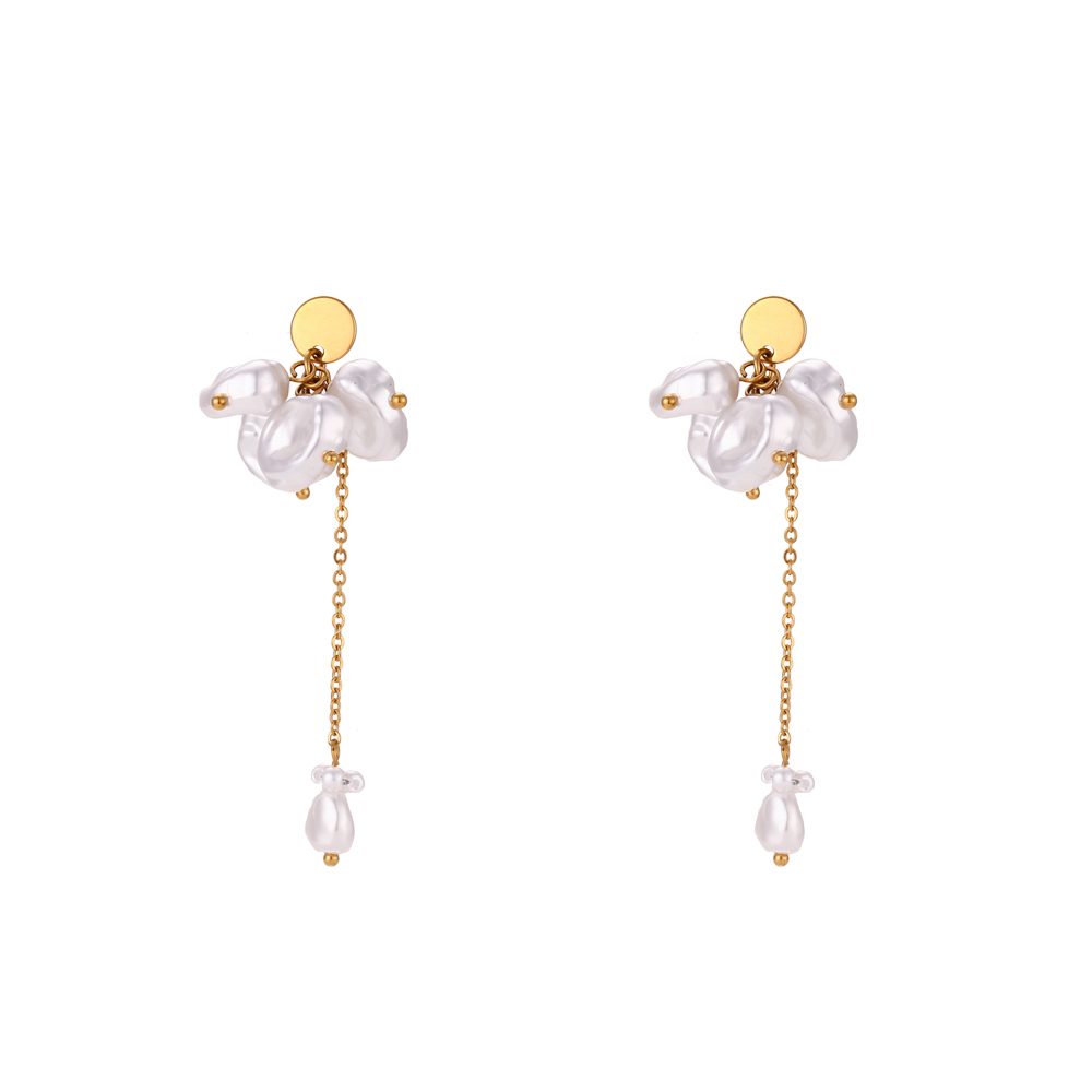 Pendientes Acero Perla Símil 70 mm Color Oro