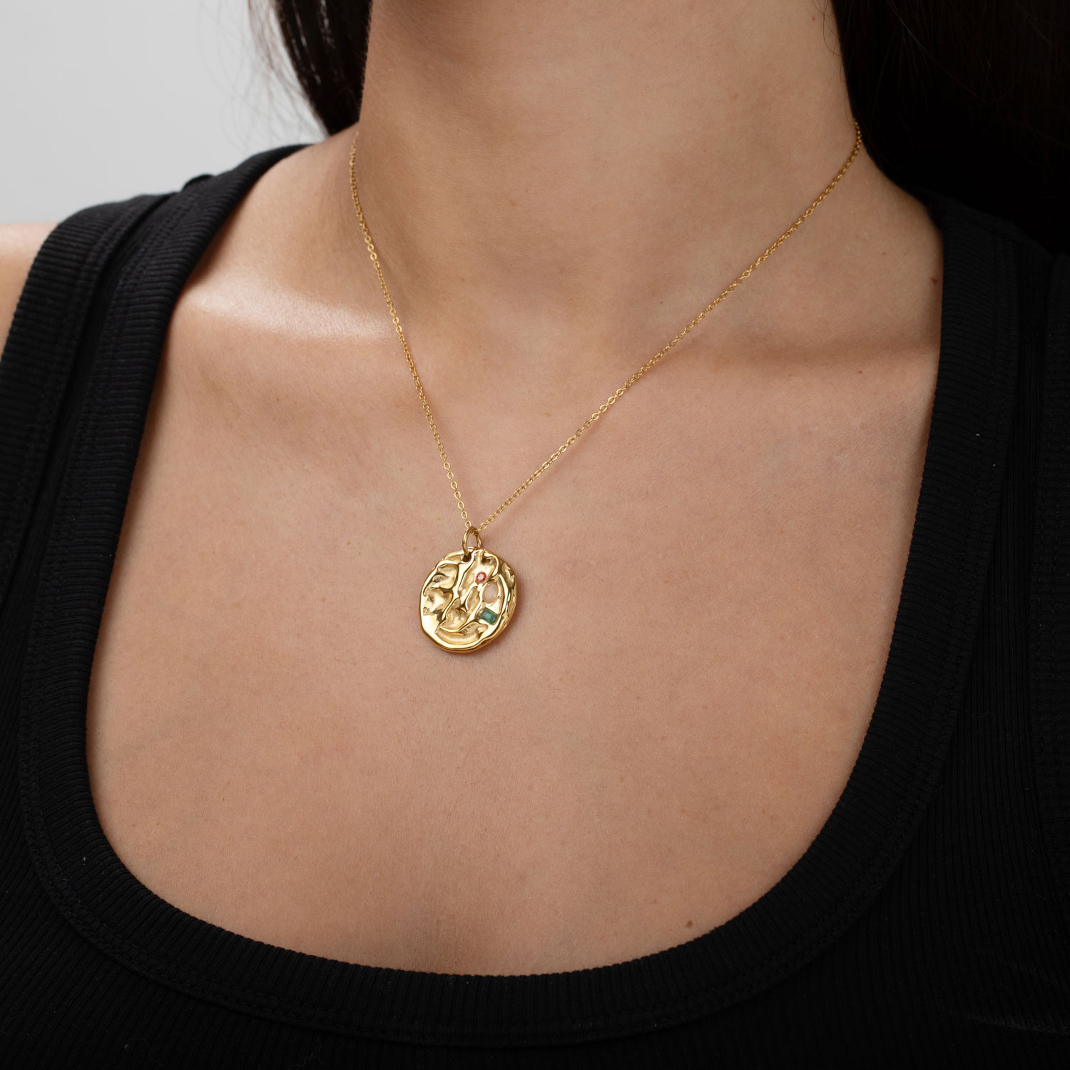 Collar Acero Circonita Multi Martillado 40+5 cm Color Oro