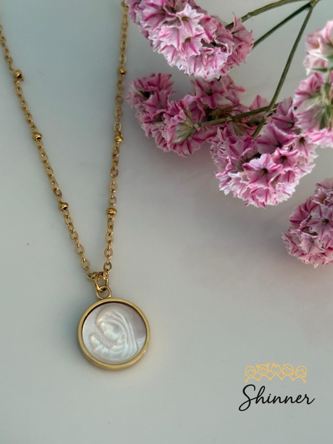 Collar Mineral Nácar Virgen 13 mm 40+5 cm Color Oro