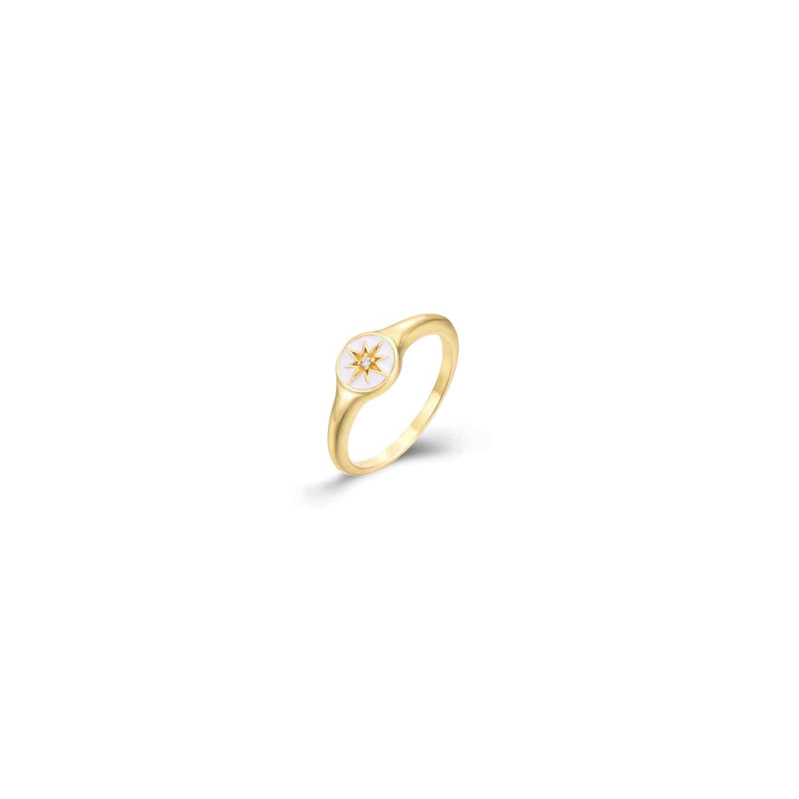 Anillo Circonita Enamel Blanco T14 Bañado Oro