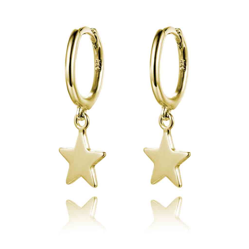 Pendientes Estrella 7mm - Aro 11mm - Bañado Oro y Plata Rodiada