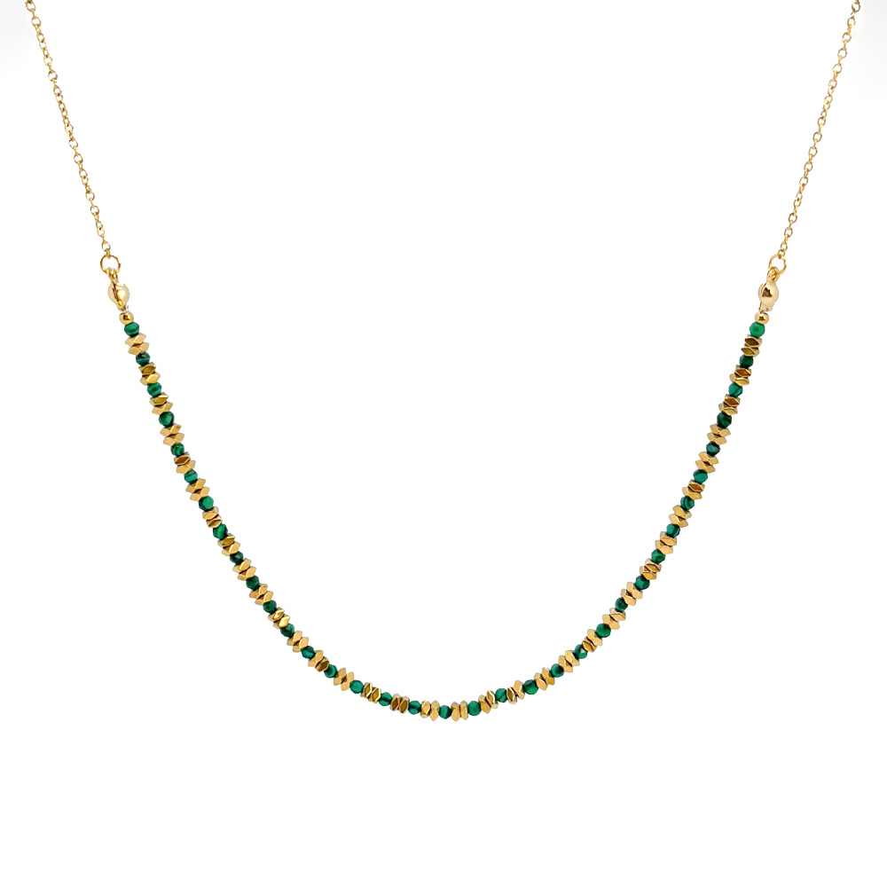 Collar Acero Mineral Malaquita 37+4 cm Color Oro