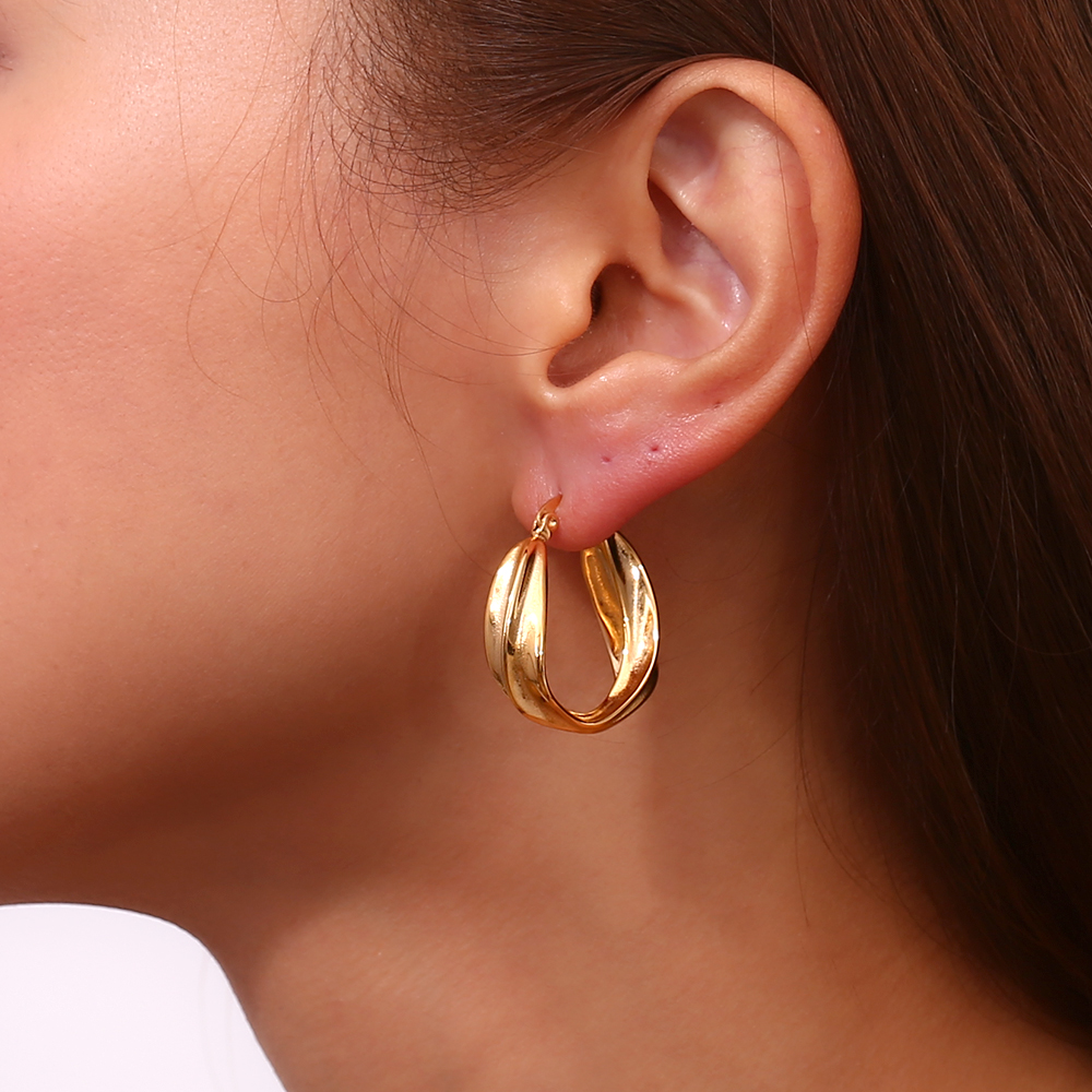 Pendiente Acero Liso - Trenzado - 28 mm - Color Oro o Plata