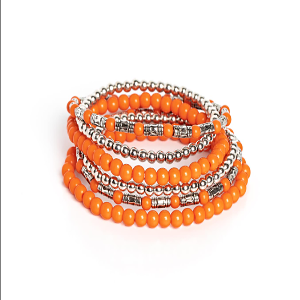 Orange Beaded Bracelet Set