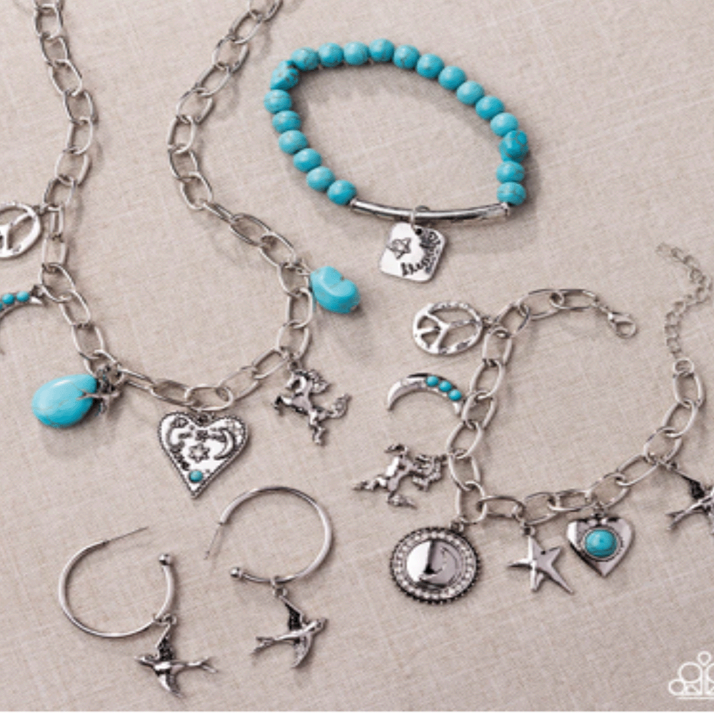 Turquoise and Silver Charm Jewelry Set