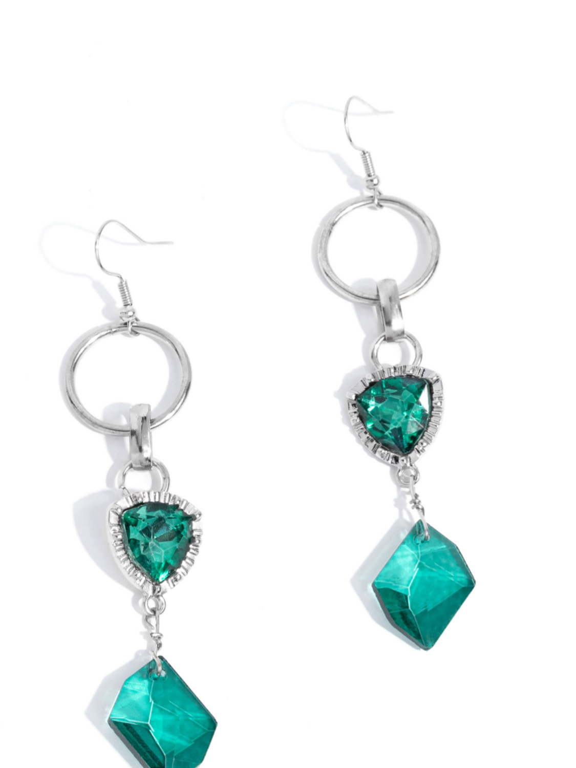 Emerald Geometric Drop Earrings