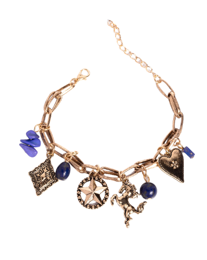 Gold Charm Bracelet with Blue Accents