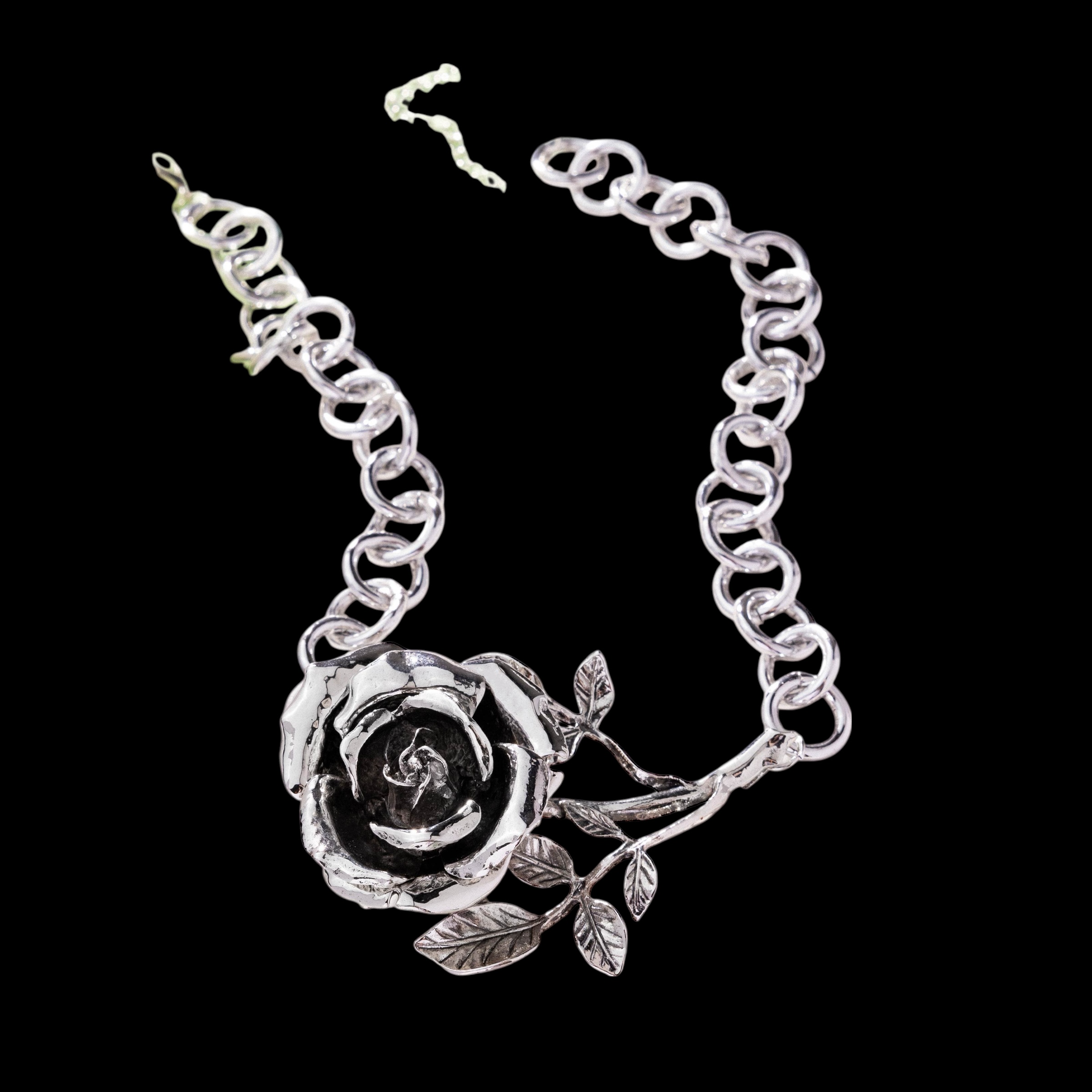 Silver Rose Chain Necklace