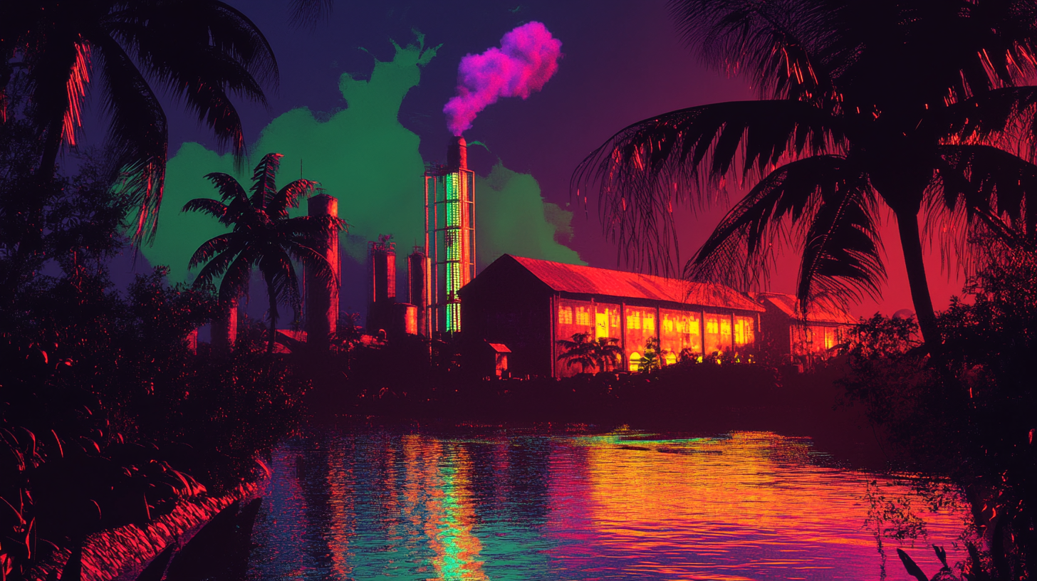 Usine tropicale en feu de couleurs