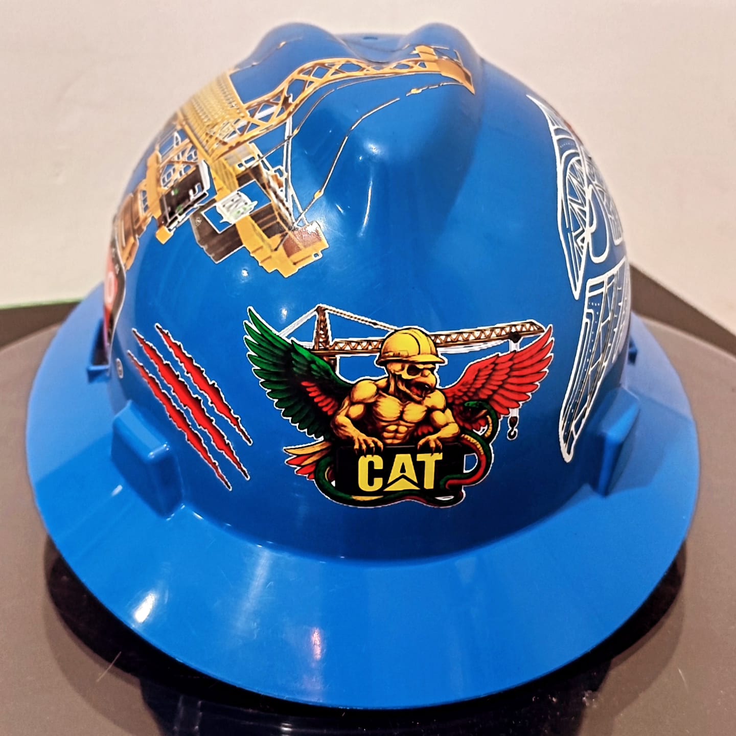 CASCO MSA PERSONALIZADO PLUMA GRUA AZUL