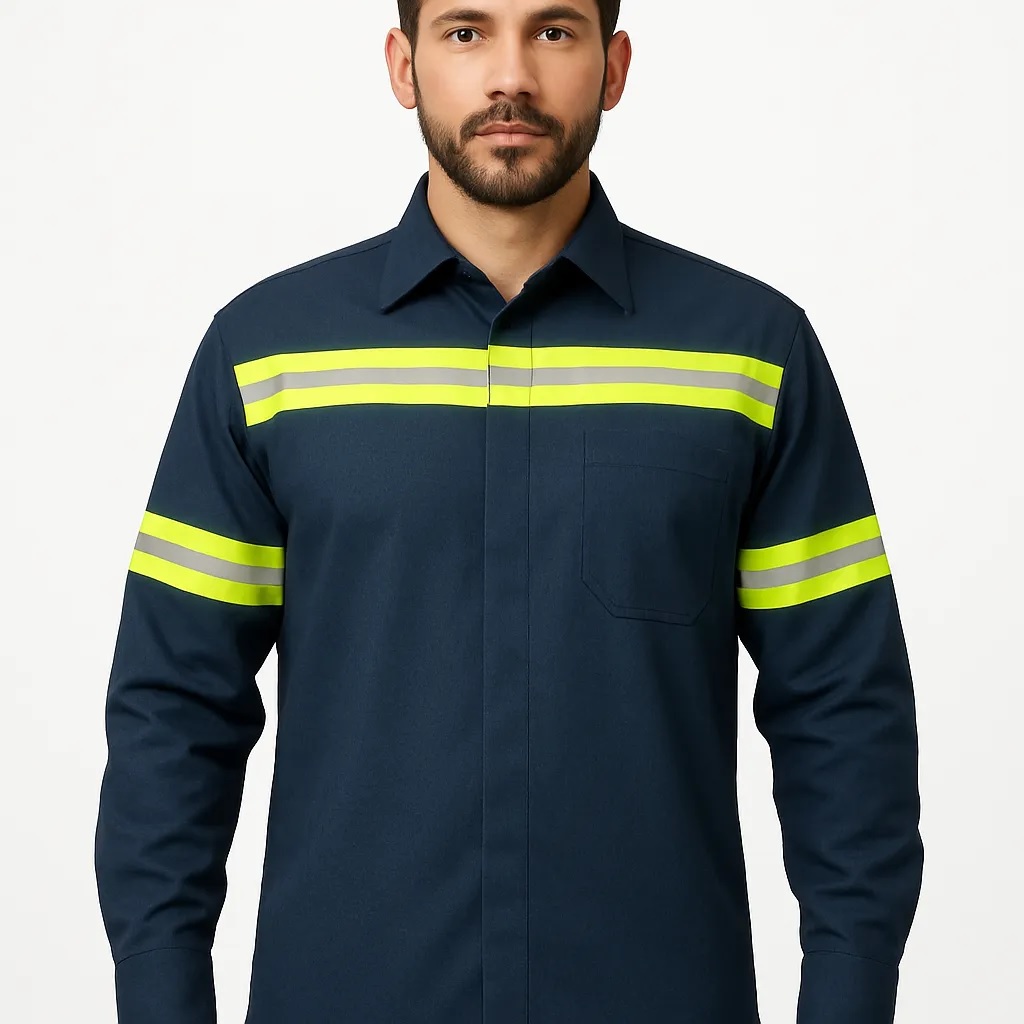 Camisa de trabajo con cintas reflectantes MEZCLILLA 10 OZ