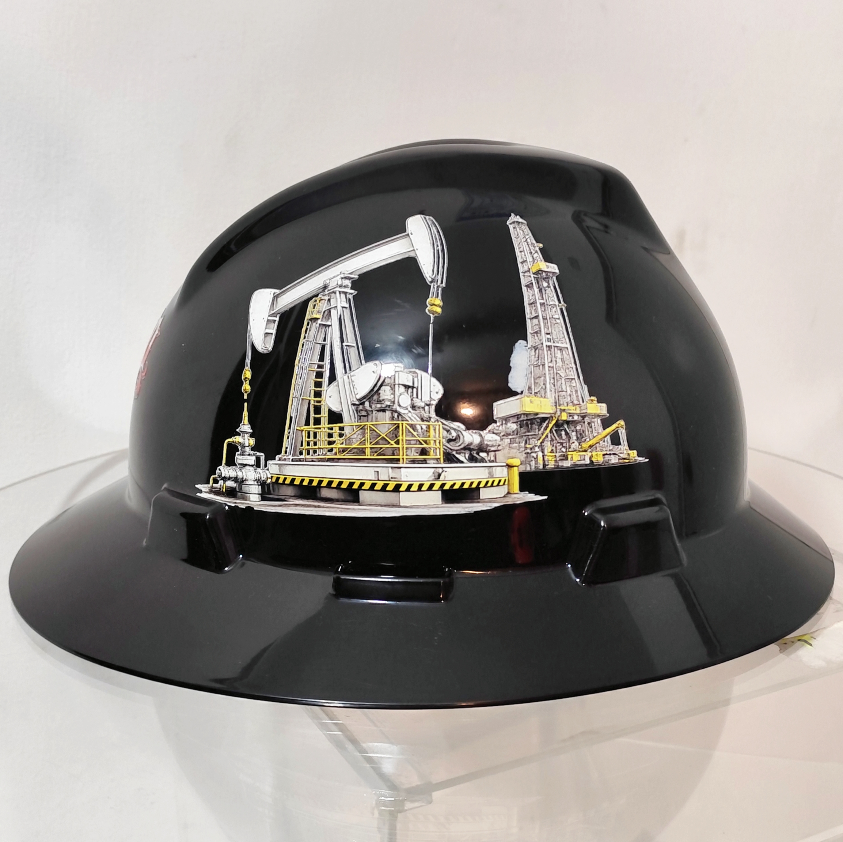 🏗️ Casco MSA Ala Ancha Negro Personalizado Estilo Grúa Petrolera ⚙️🛢️