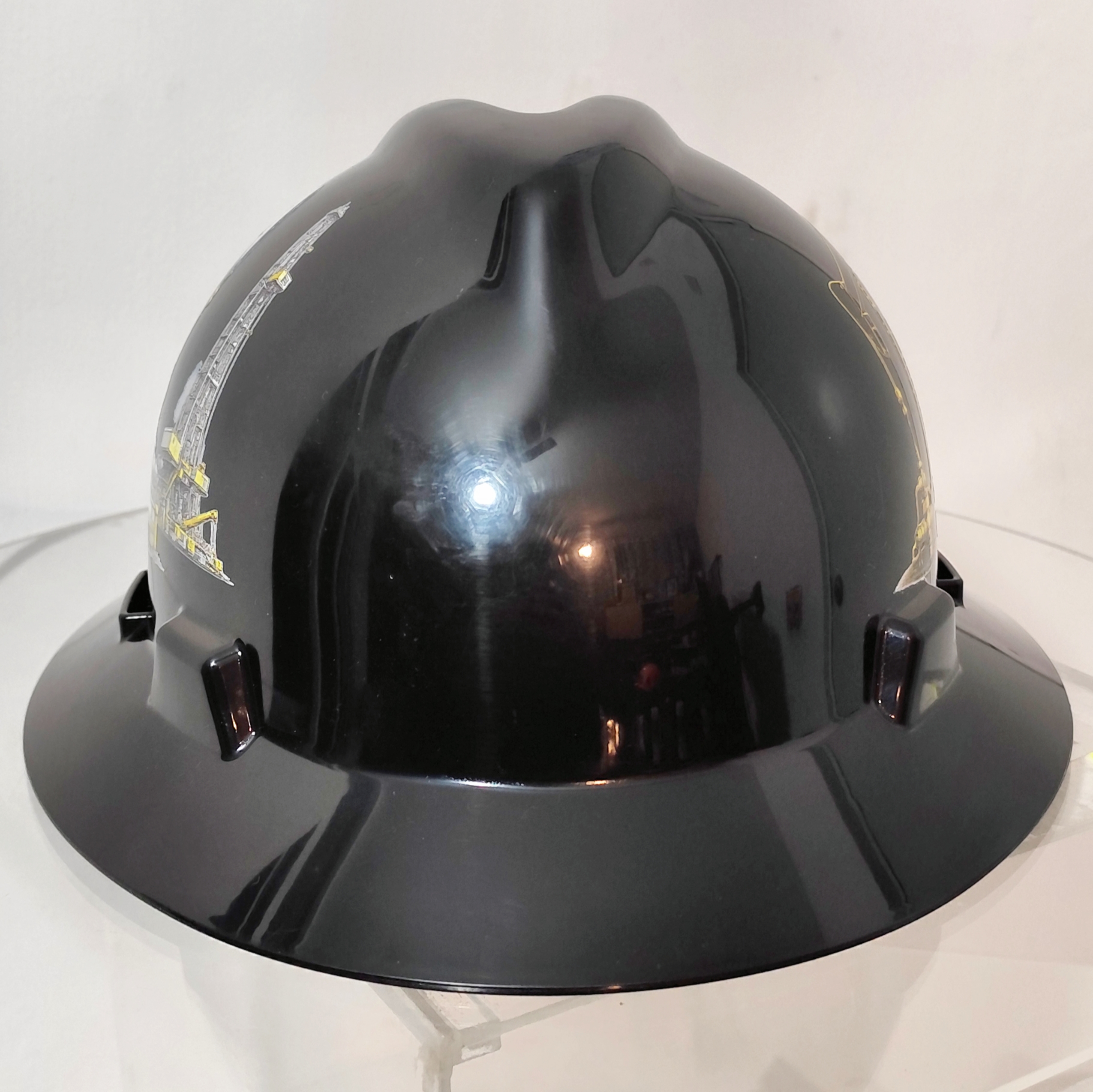🏗️ Casco MSA Ala Ancha Negro Personalizado Estilo Grúa Petrolera ⚙️🛢️