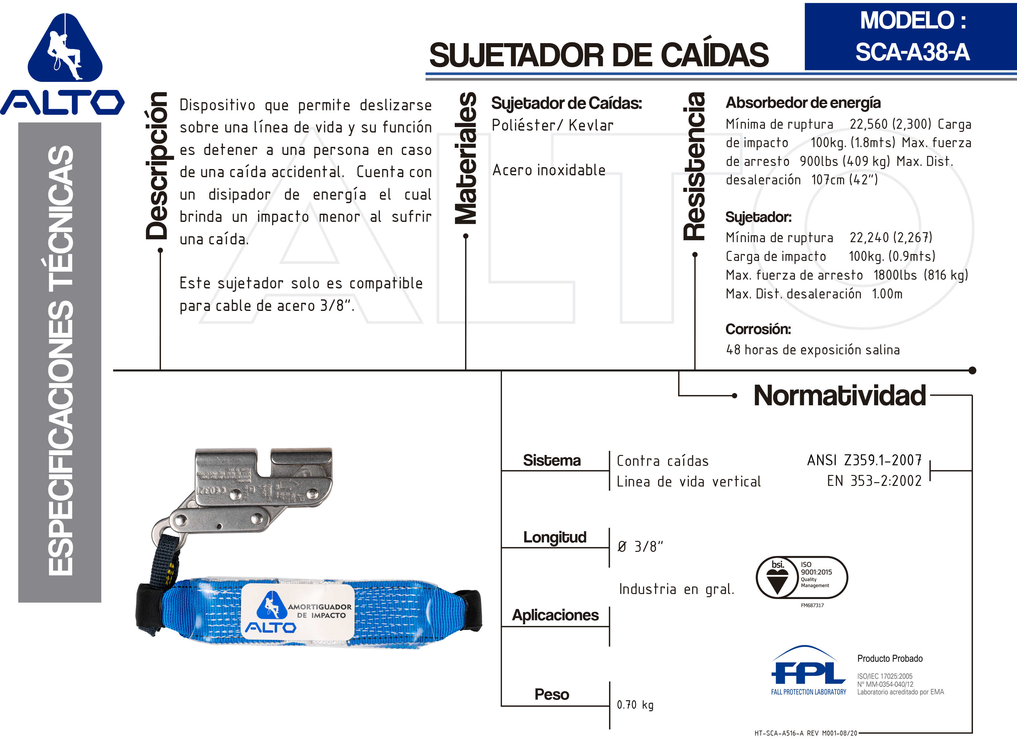 SUJETADOR CONTRA CAIDA PARA CABLE DE ACERO 10 MM