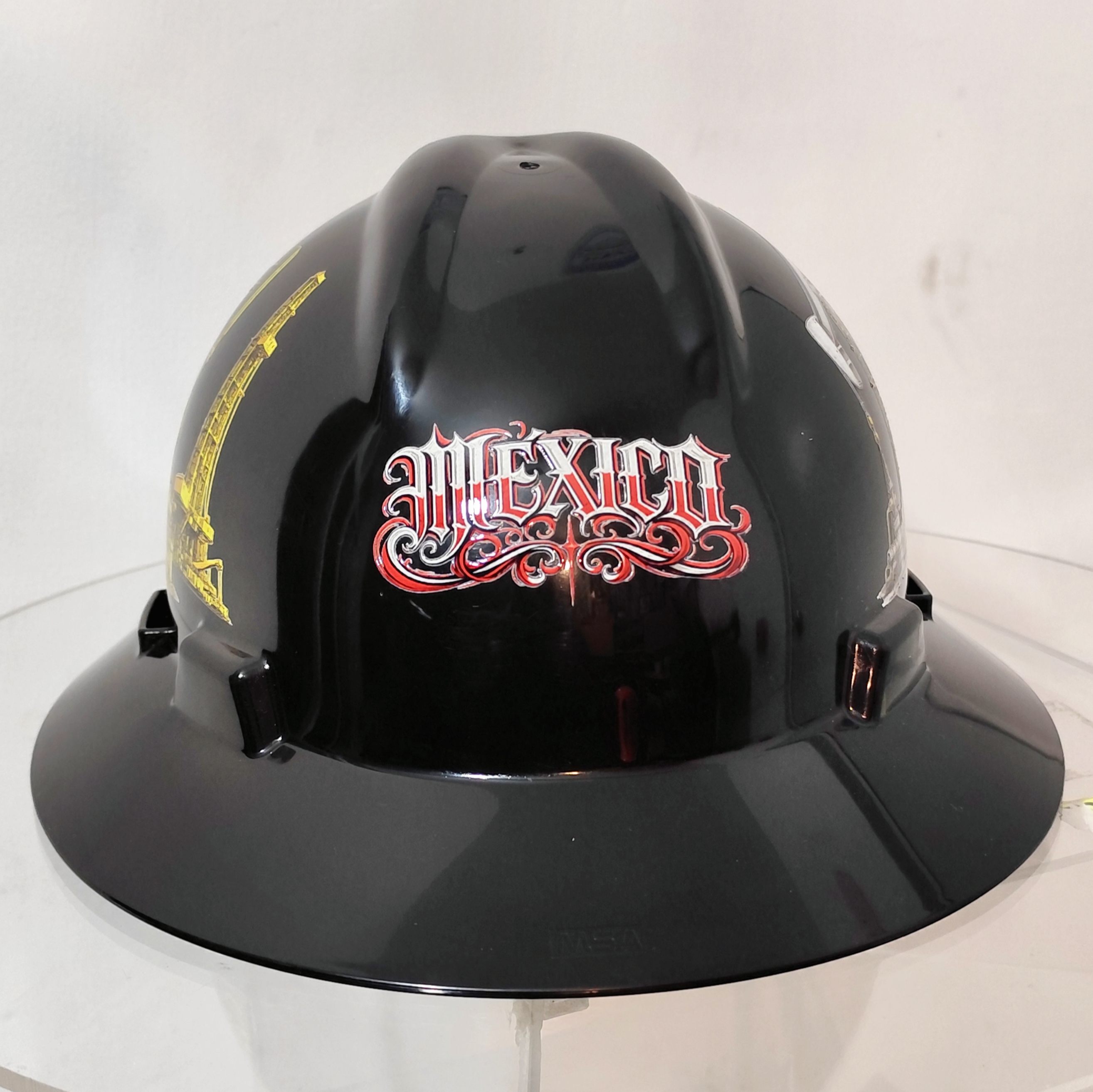 🏗️ Casco MSA Ala Ancha Negro Personalizado Estilo Grúa Petrolera ⚙️🛢️