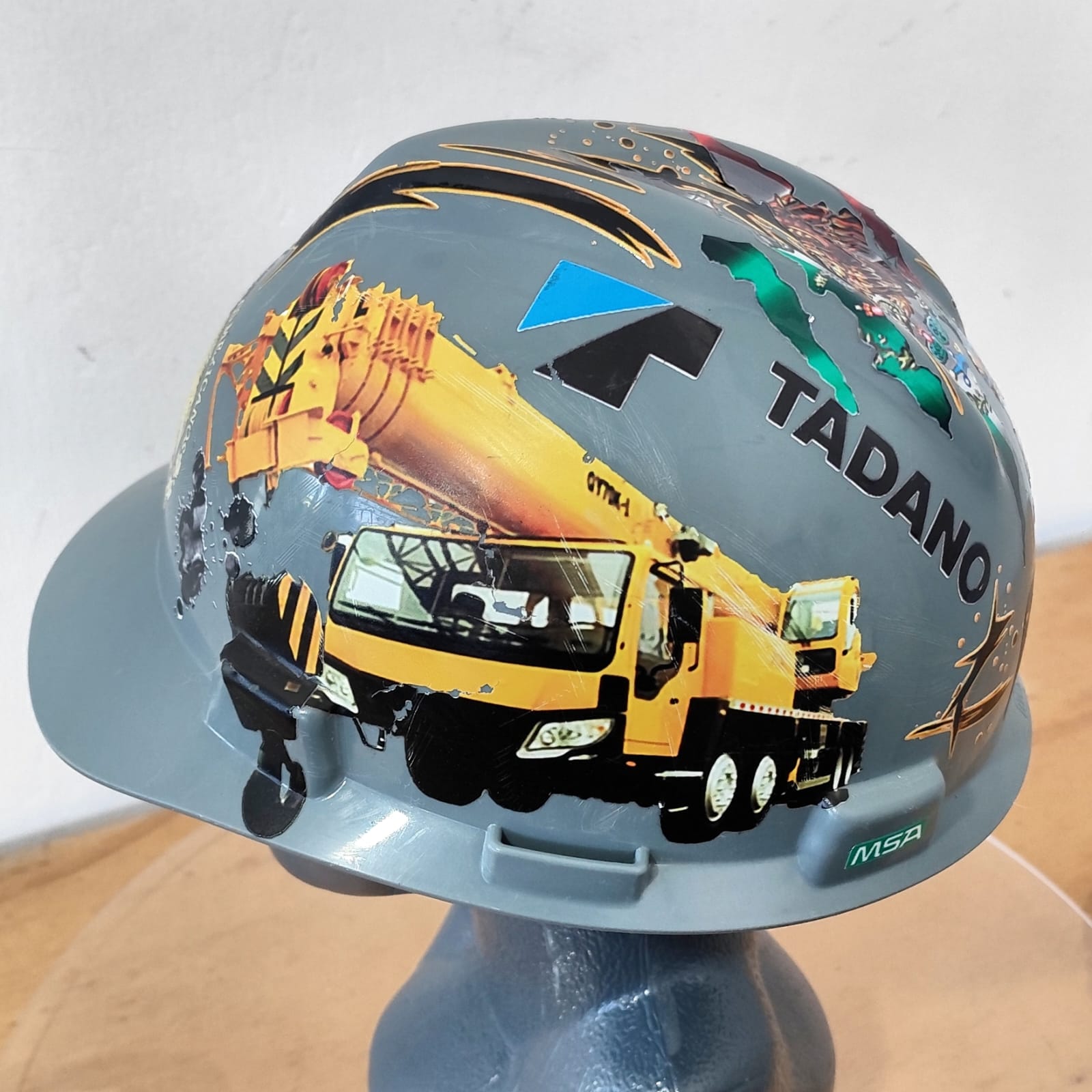 🏗️ Casco MSA Tipo Cachucha Gris Personalizado Estilo Grúa 🚧